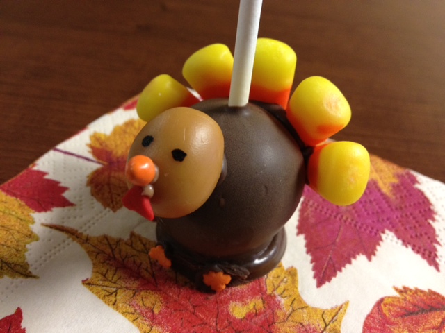 homemade cake ball decorated to look like a turkey (photo taken by Jim Denison)