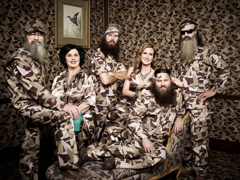 Willie, Korie, Miss Kay, Jase, Phil and Si Robertson of the AE series Duck Dynasty (Credit: Art Streiber/AE)