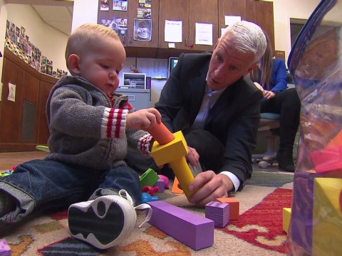 Screen grab from CNN's Anderson Cooper 360 special on a study done at Yale's Baby Lab showing that babies as young as three months old can distinguish between good and bad (Credit: CNN)