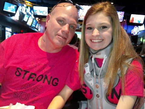 Miracle: Makenzie Wethington, a Texas teen who survied plunging 3,500 ft to the ground in skydiving accident, poses for a photo with her dad, Joe Wethington, about four weeks after the accident (Credit: Wethington family via Makenzie Prayer Page on Facebook)