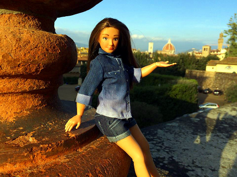 Lammily, the first fashion doll made according to typical human body proportions, is positioned and posed for promotional photo at the Boboli Gardens in Florence, Italy, November 25, 2014 (Credit: Lammily)