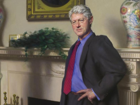 A portrait of former President Bill Clinton standing near the fireplace in the Oval Office, which now hangs in the National Portrait Gallery, painted by famed artist Nelson Shanks (Credit: Nelson Shanks)