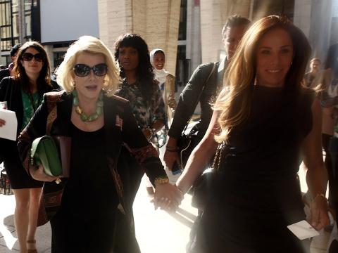 TV personality Joan Rivers and daughter Melissa Rivers leave following a Spring/Summer 2013 collection show at New York Fashion Week September 10, 2012 (Credit: Reuters/Carlo Allegri)