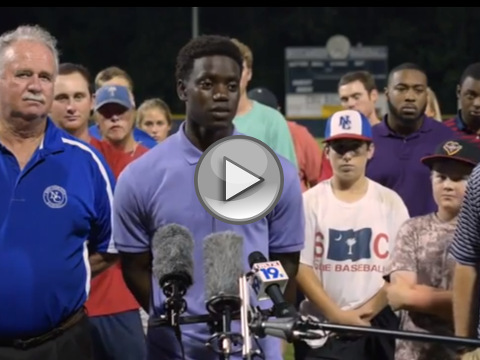 Chris Singleton, CSU baseball player, talks about his mother Thursday night at CSU Ballpark, June 19, 2015 (Credit: Charleston Southern University via Youtube)