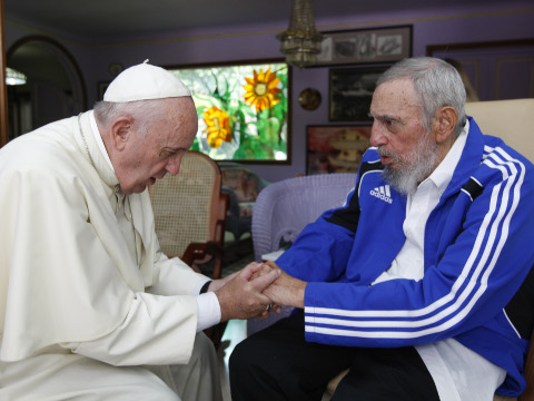 Pope Francis meets Fidel Castro during an informal and familial 40-minute meeting at Castro's residence, Havana, Cuba, September 20, 2015 (Credit: AP Photo/Alex Castro)