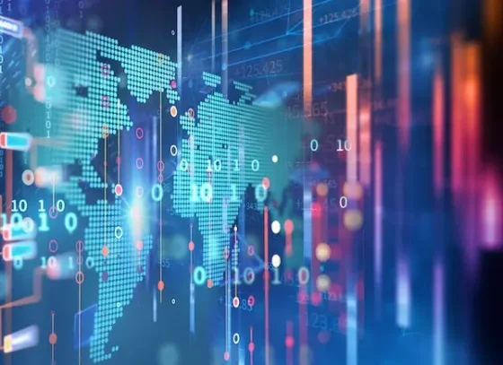 Computer data reflecting through a side image of the world